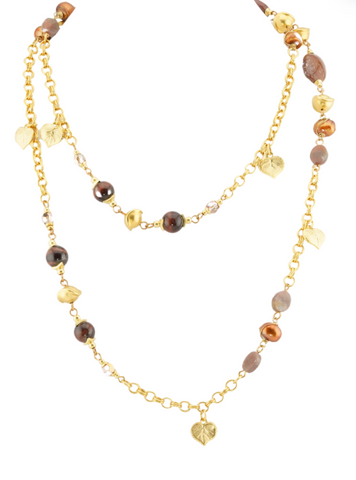 Fancy Jasper Floating Leaf Dangle Rope Chain Necklace
