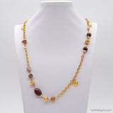 Fancy Jasper Floating Leaf Dangle Rope Chain Necklace